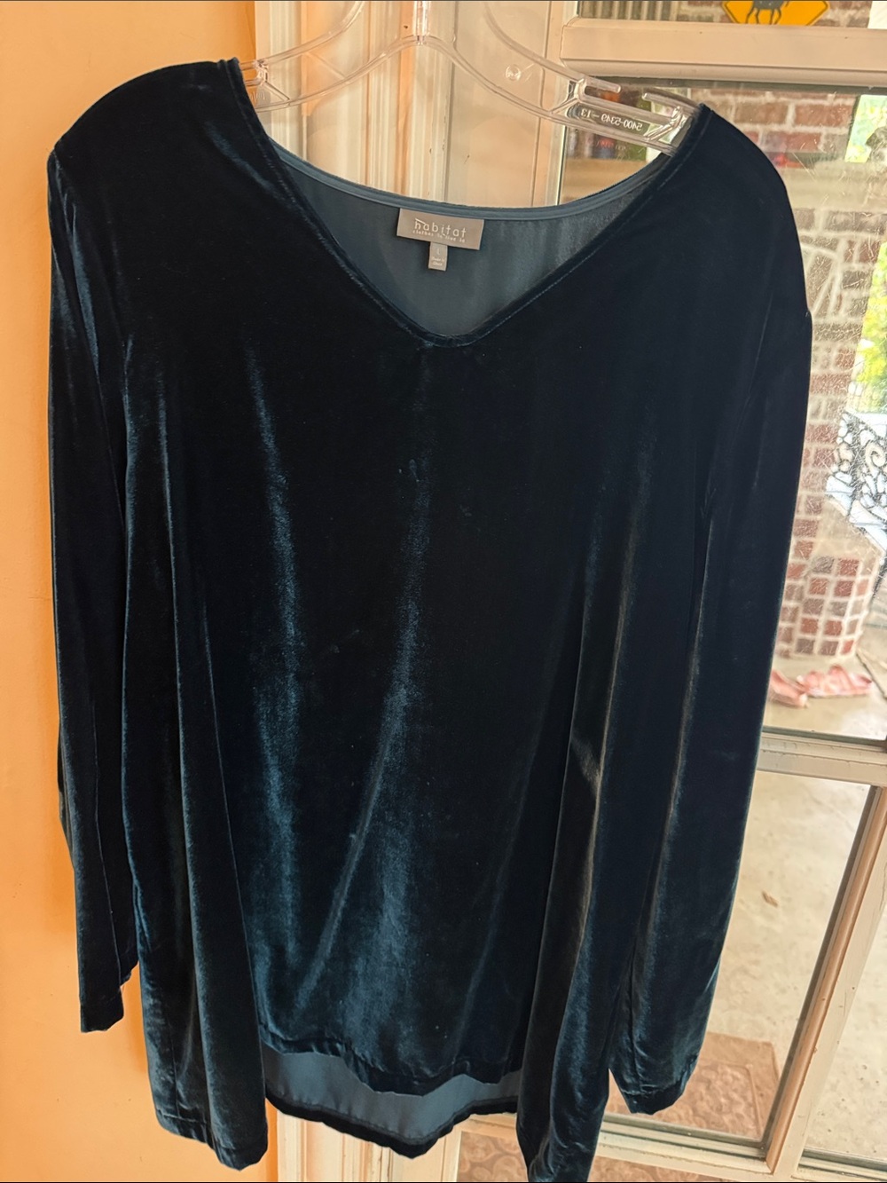 Habitat Women's Velvet V-Neck Long Sleeve Top — Teal -L
